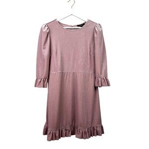 NWT FOREVER 21 Womens L Blush Pink Ruffle Hem 3/4 Sleeve Button Back Dress